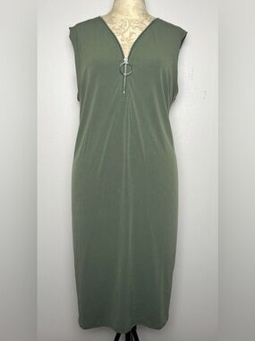 JM Collection Olive Green Sleeveless Zip-Front Sheath Dress